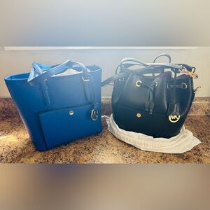 Stylish Blue and Black Women's Handbag Set